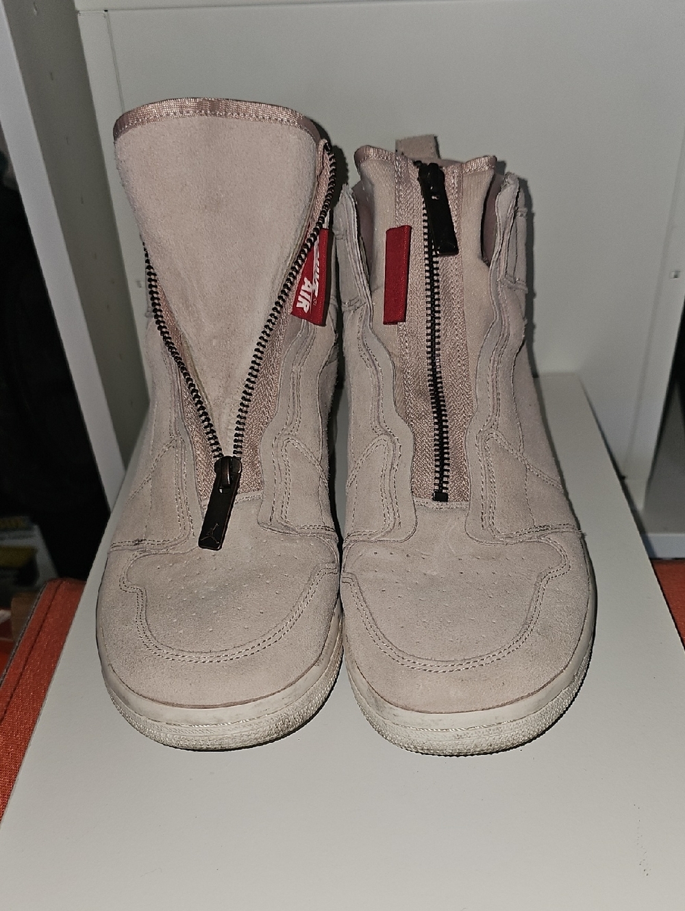 Womens Zip-Front Suede High-Top Sneakers in Light Pink